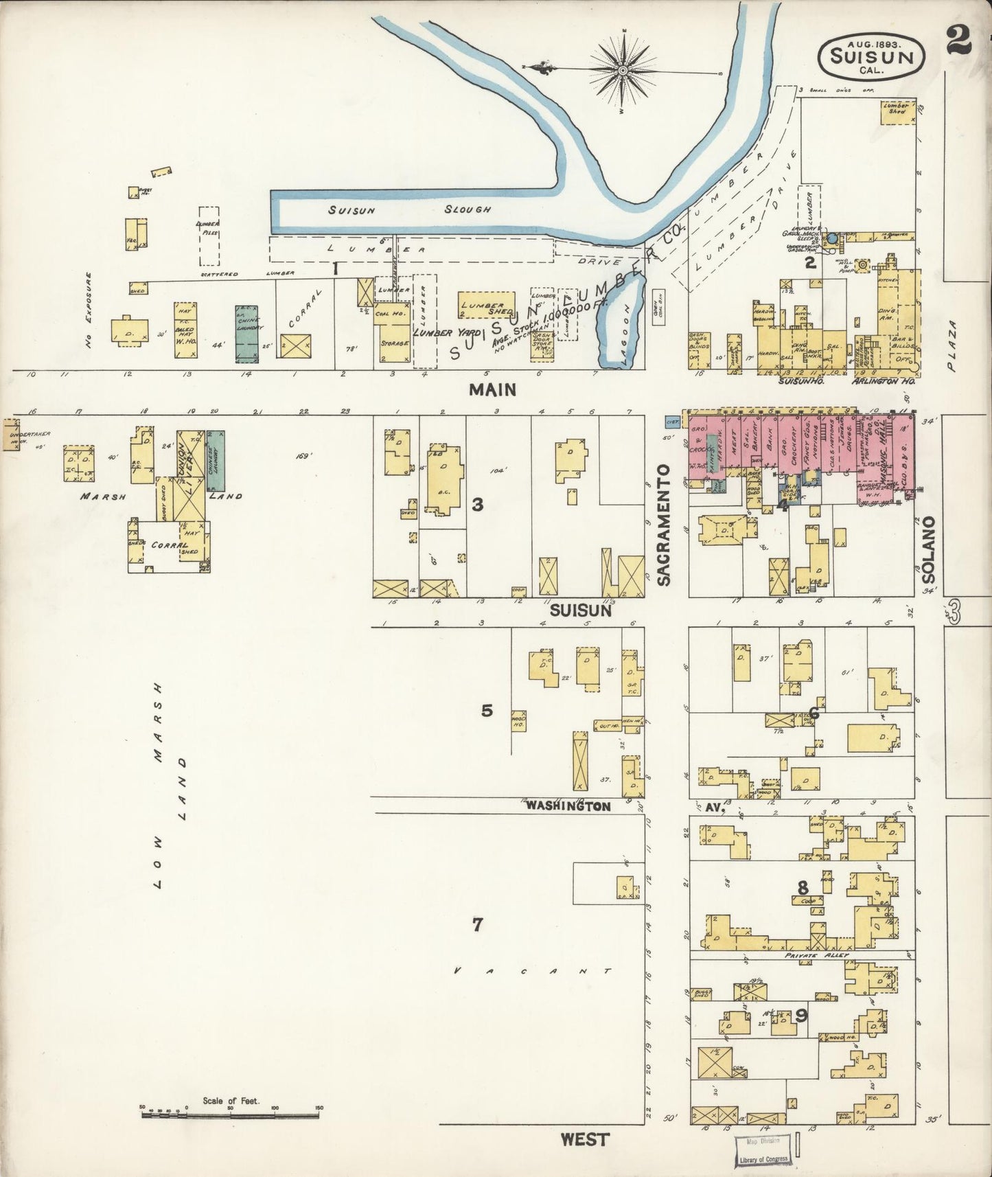 Sanborn Fire Insurance Map from Suisun, Solano County, California (1893), Sheet #0002 - Complete Map Set gallery image, historic Sanborn map, vintage wall art, California California