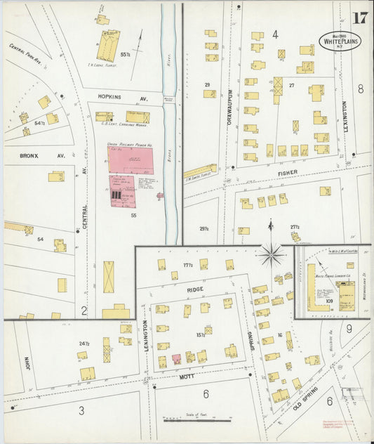 Sanborn Fire Insurance Map from White Plains, Westchester County, New York (1900), Sheet #0017 - Historic Sanborn Fire Insurance Map Print, vintage old map wall art, antique decor, genealogy gift, New York New York map