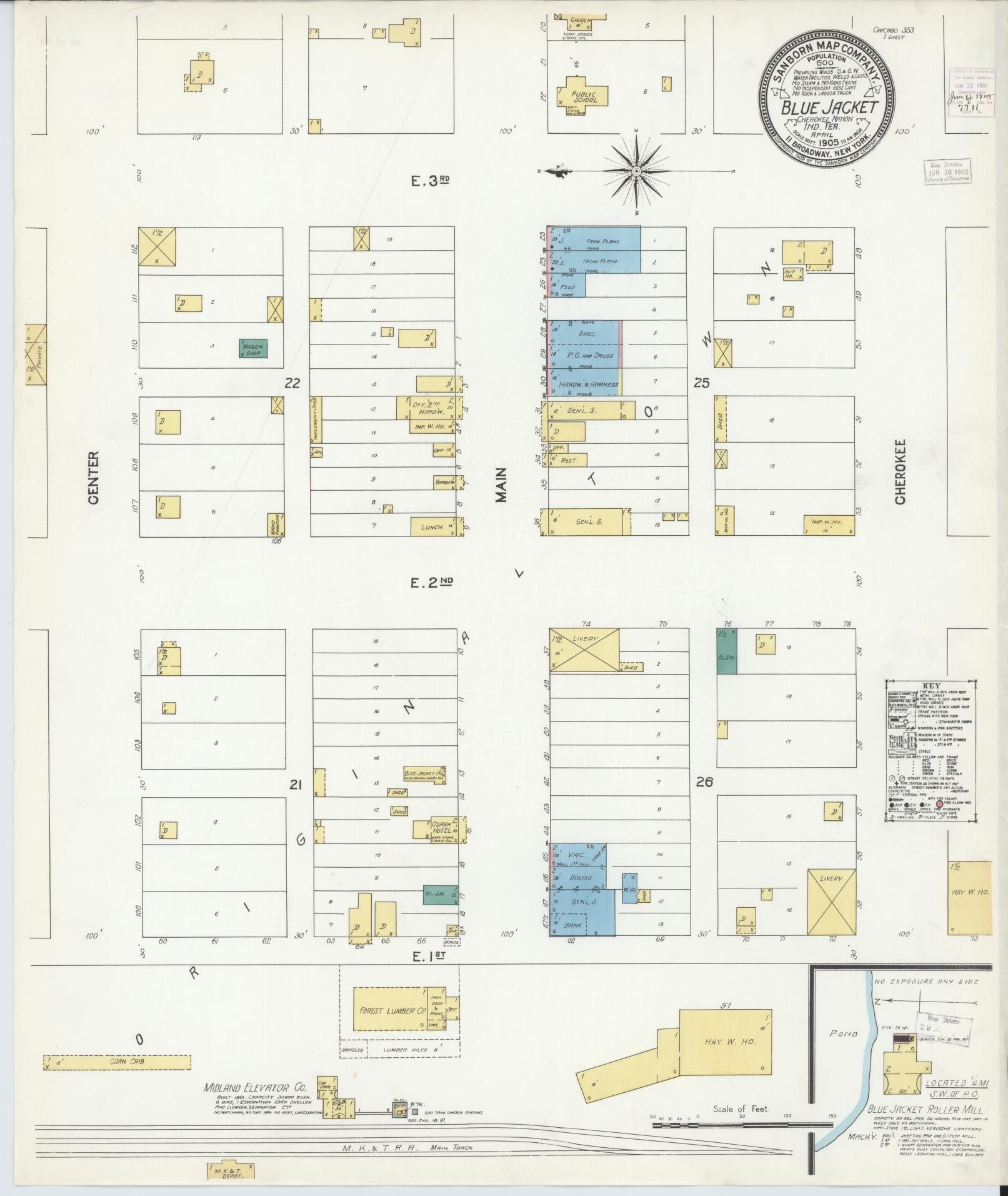Sanborn Fire Insurance Map from Blue Jacket, Craig County, Oklahoma (1905), Sheet #0001 - Historic Sanborn Fire Insurance Map Print, vintage old map wall art, antique decor, genealogy gift, Oklahoma Oklahoma map