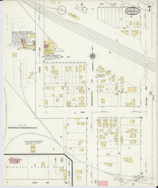 Sanborn Fire Insurance Map from Bemidji, Beltrami County, Minnesota (1916), Sheet #0007 - Historic Sanborn Fire Insurance Map Print, vintage old map wall art, antique decor, genealogy gift, Minnesota Minnesota map