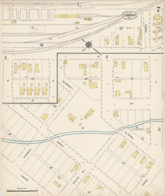 Sanborn Fire Insurance Map from Cosmopolis, Grays Harbor County, Washington (1912), Sheet #0007 - Historic Sanborn Fire Insurance Map Print, vintage old map wall art, antique decor, genealogy gift, Washington Washington map