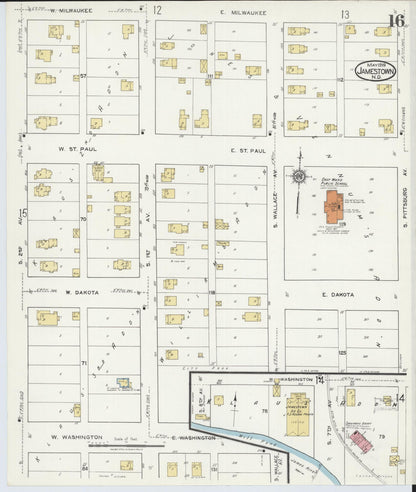 Sanborn Fire Insurance Map from Jamestown, Stutsman County, North Dakota (1919), Sheet #0016 - Complete Map Set gallery image, historic Sanborn map, vintage wall art, North Dakota North Dakota