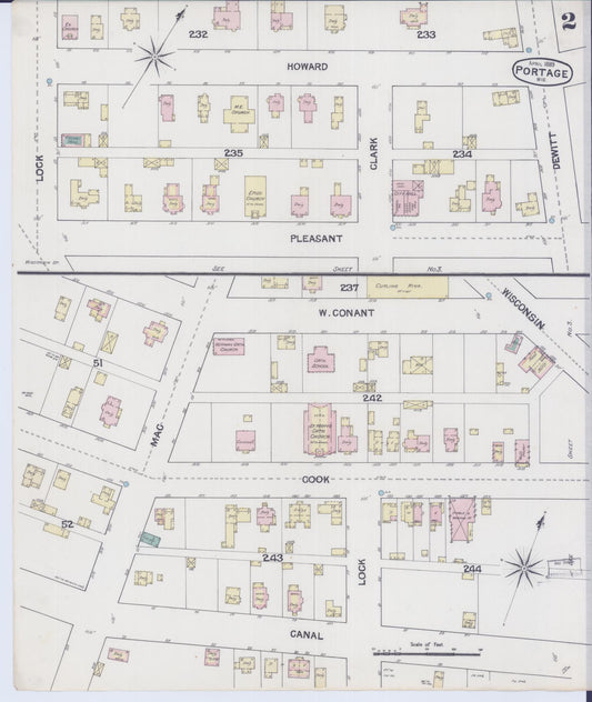 Sanborn Fire Insurance Map from Portage, Columbia County, Wisconsin (1889), Sheet #0002 - Historic Sanborn Fire Insurance Map Print, vintage old map wall art, antique decor, genealogy gift, Wisconsin Wisconsin map