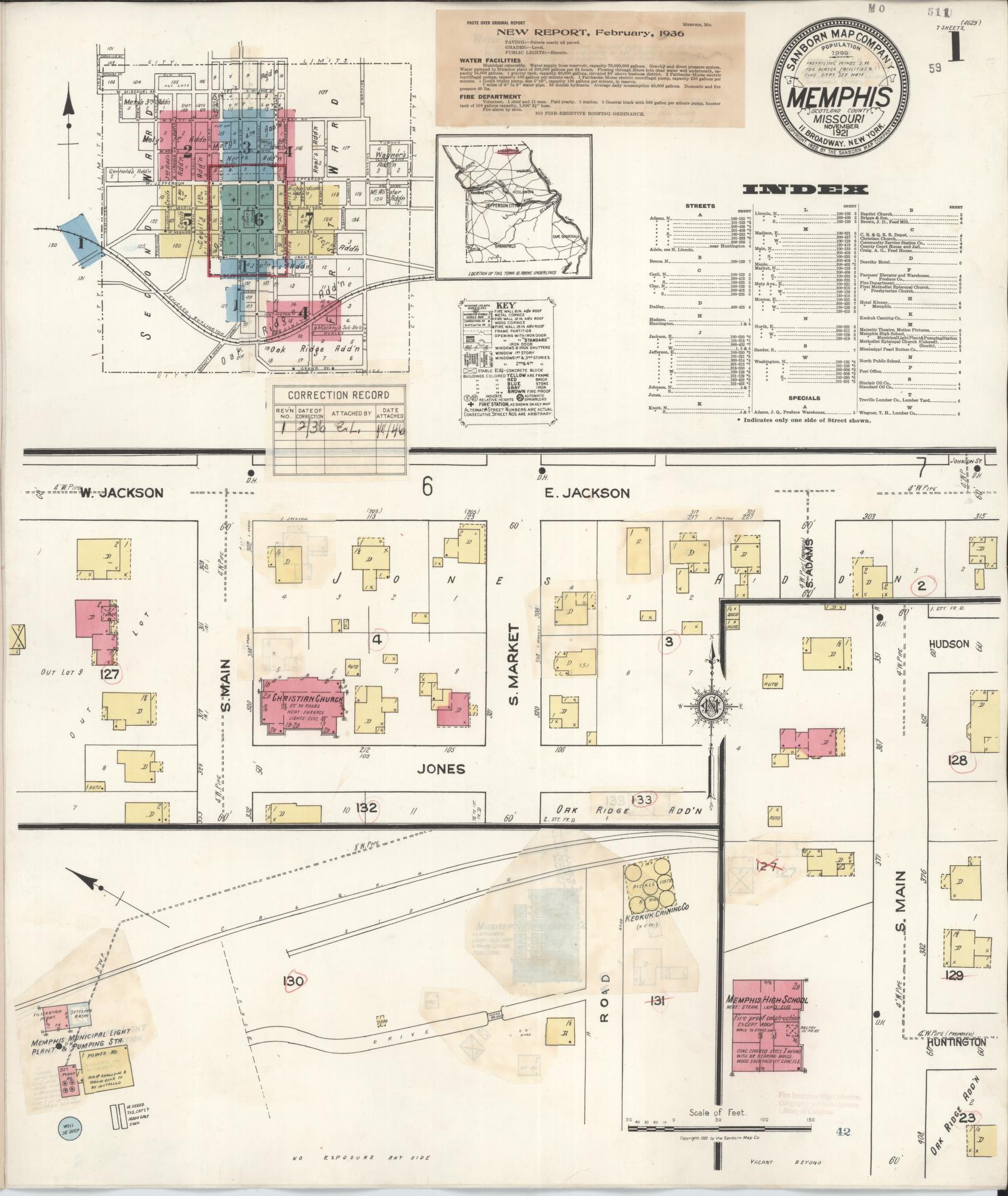 Sanborn Fire Insurance Map from Memphis, Scotland County, Missouri (1936), Sheet #0001 - Historic Sanborn Fire Insurance Map Print, vintage old map wall art, antique decor, genealogy gift, Missouri Missouri map