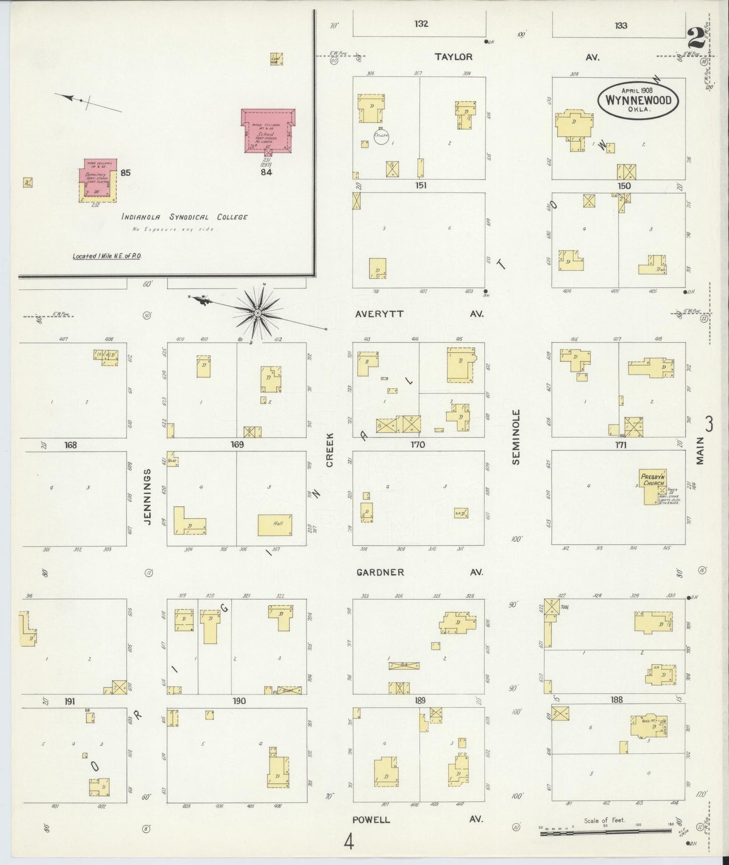 Sanborn Fire Insurance Map from Wynnewood, Garvin County, Oklahoma (1908), Sheet #0002 - Complete Map Set gallery image, historic Sanborn map, vintage wall art, Oklahoma Oklahoma