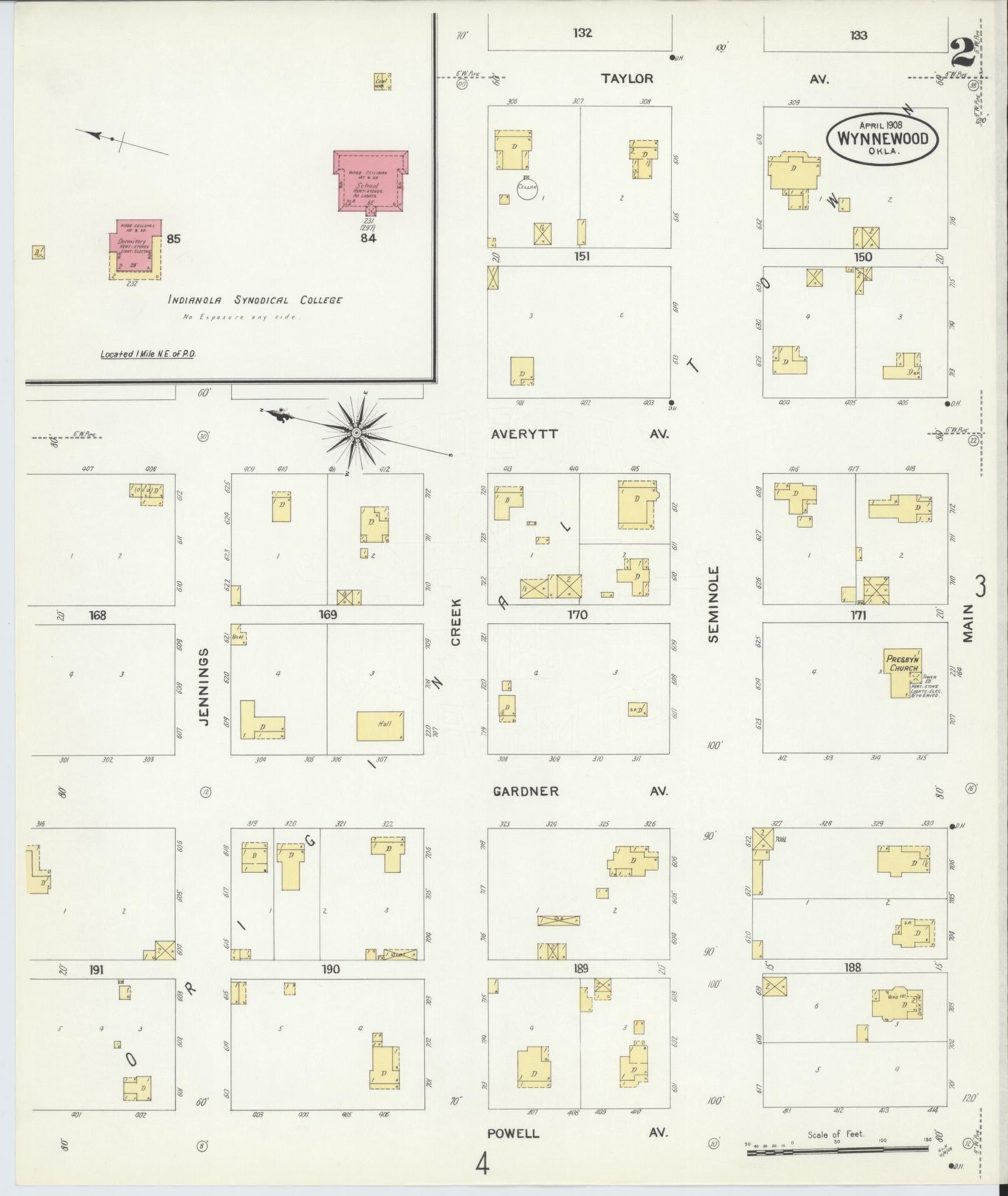Sanborn Fire Insurance Map from Wynnewood, Garvin County, Oklahoma (1908), Sheet #0002 - Complete Map Set gallery image, historic Sanborn map, vintage wall art, Oklahoma Oklahoma