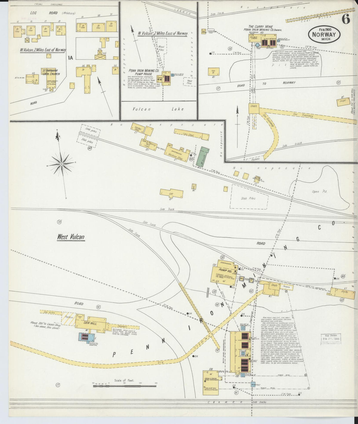 Sanborn Fire Insurance Map from Norway, Dickinson County, Michigan (1900), Sheet #0006 - Historic Sanborn Fire Insurance Map Print, vintage old map wall art, antique decor, genealogy gift, Michigan Michigan map