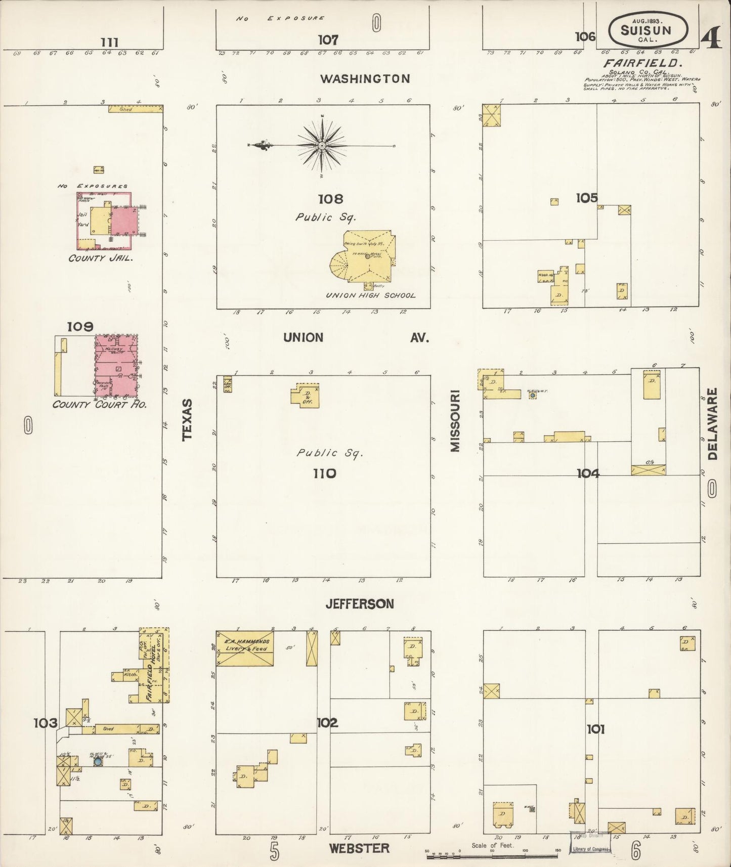 Sanborn Fire Insurance Map from Suisun, Solano County, California (1893), Sheet #0004 - Complete Map Set gallery image, historic Sanborn map, vintage wall art, California California