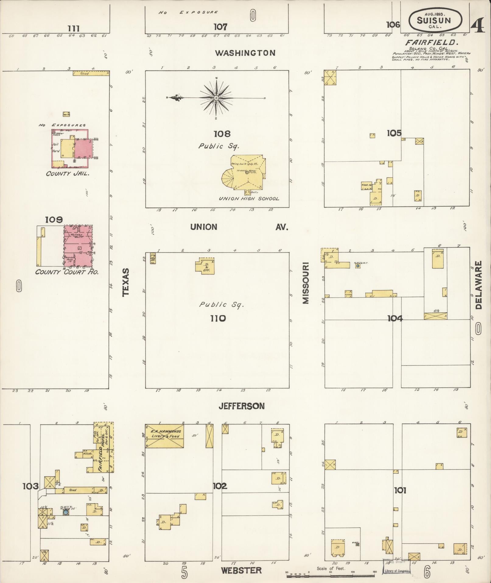 Sanborn Fire Insurance Map from Suisun, Solano County, California (1893), Sheet #0004 - Complete Map Set gallery image, historic Sanborn map, vintage wall art, California California