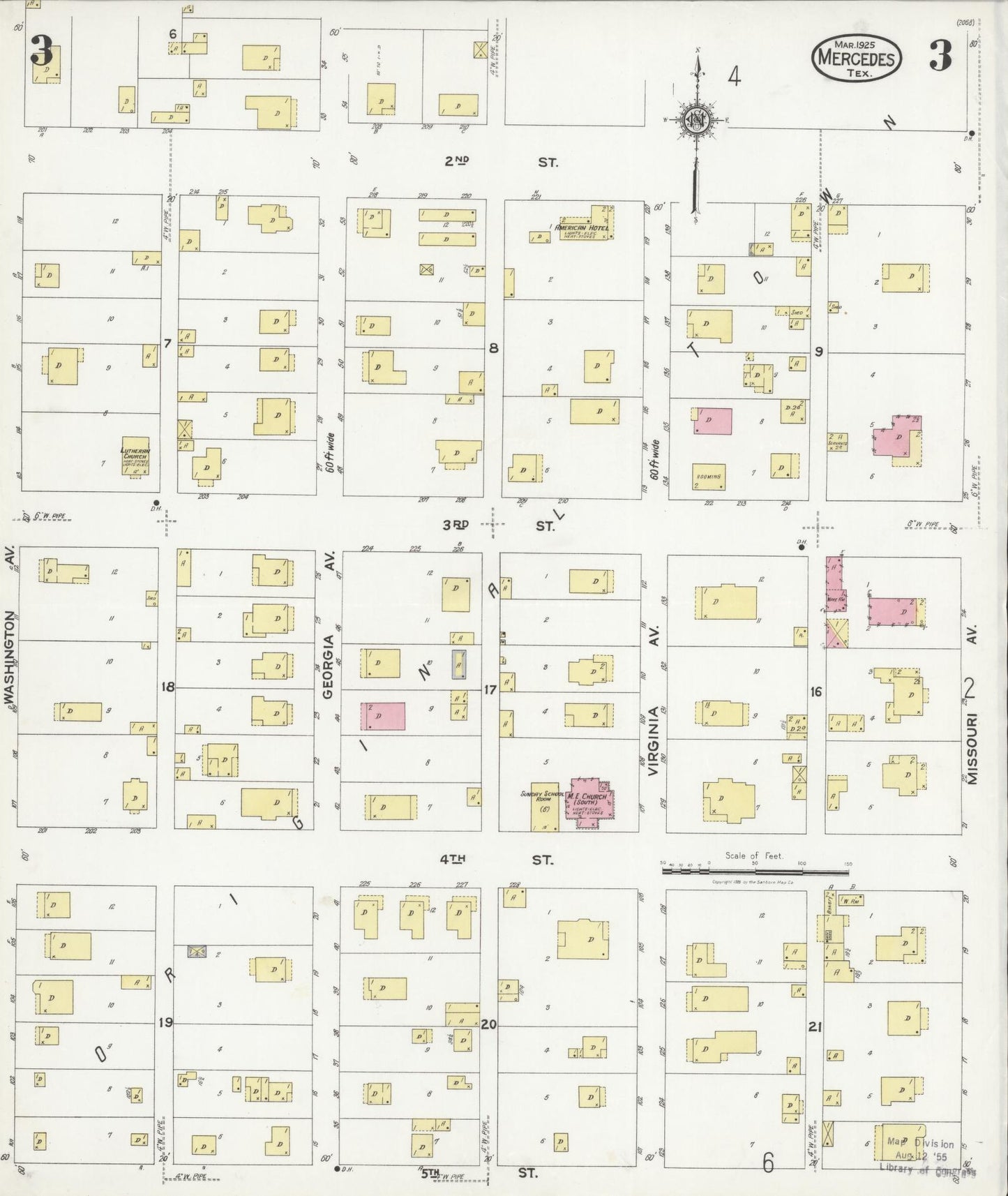 Sanborn Fire Insurance Map from Mercedes, Hidalgo County, Texas (1925), Sheet #0003 - Complete Map Set gallery image, historic Sanborn map, vintage wall art, Texas Texas