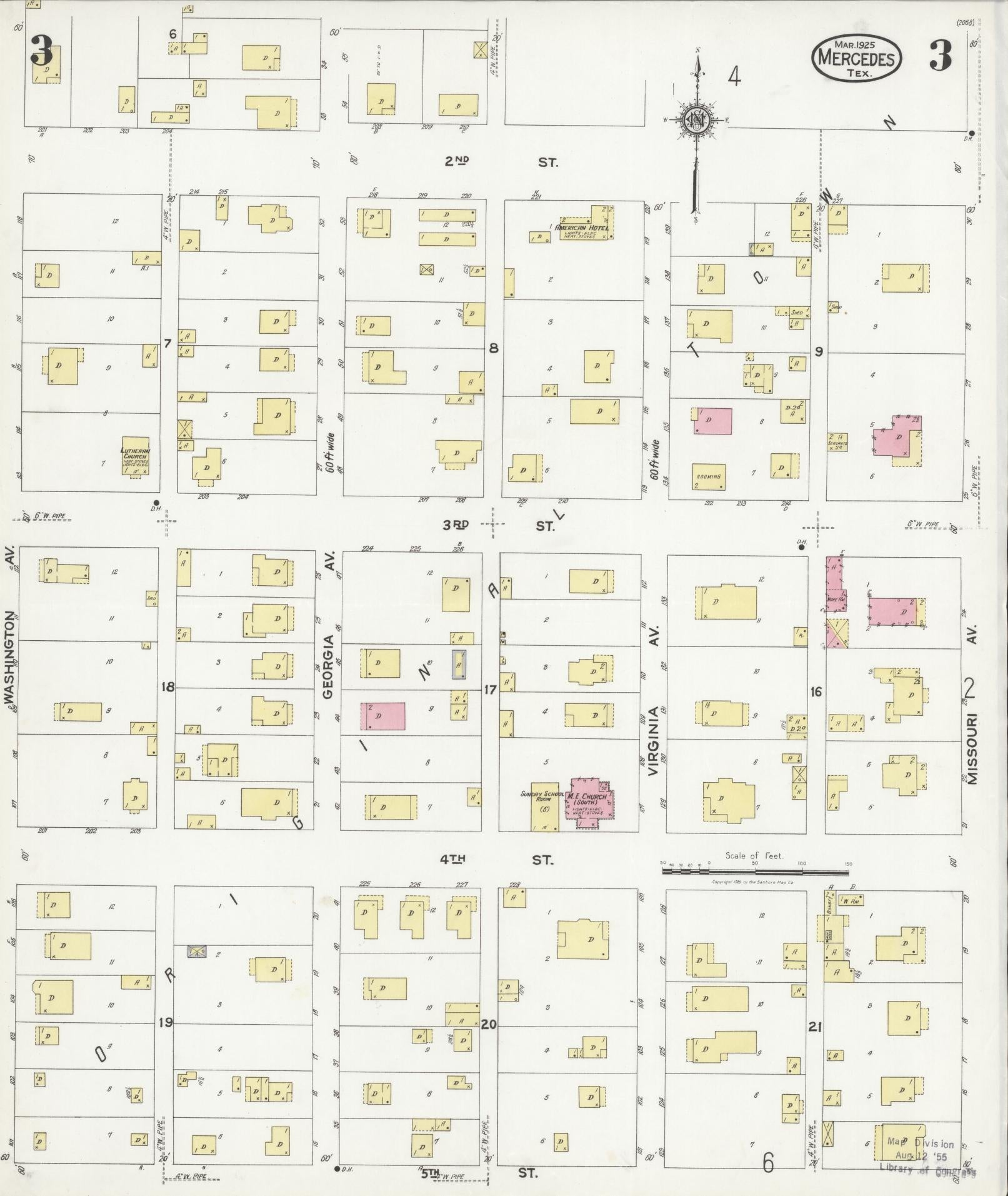 Sanborn Fire Insurance Map from Mercedes, Hidalgo County, Texas (1925), Sheet #0003 - Complete Map Set gallery image, historic Sanborn map, vintage wall art, Texas Texas