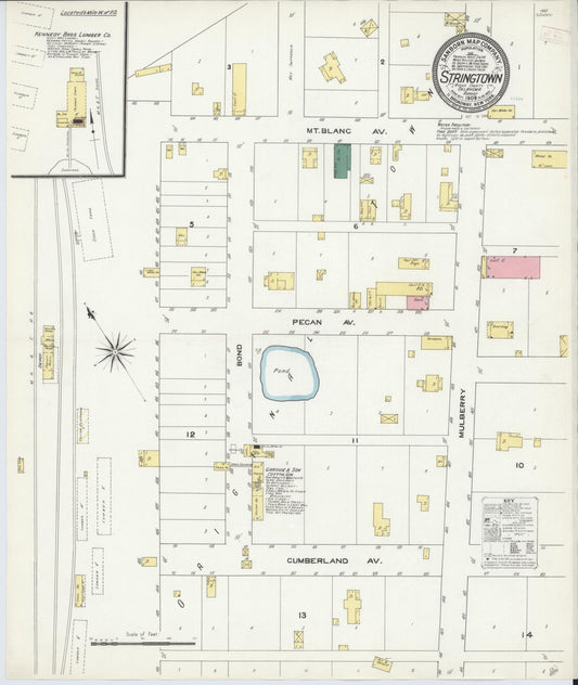 Sanborn Fire Insurance Map from Stringtown, Atoka County, Oklahoma (1909), Sheet #0001 - Historic Sanborn Fire Insurance Map Print, vintage old map wall art, antique decor, genealogy gift, Oklahoma Oklahoma map