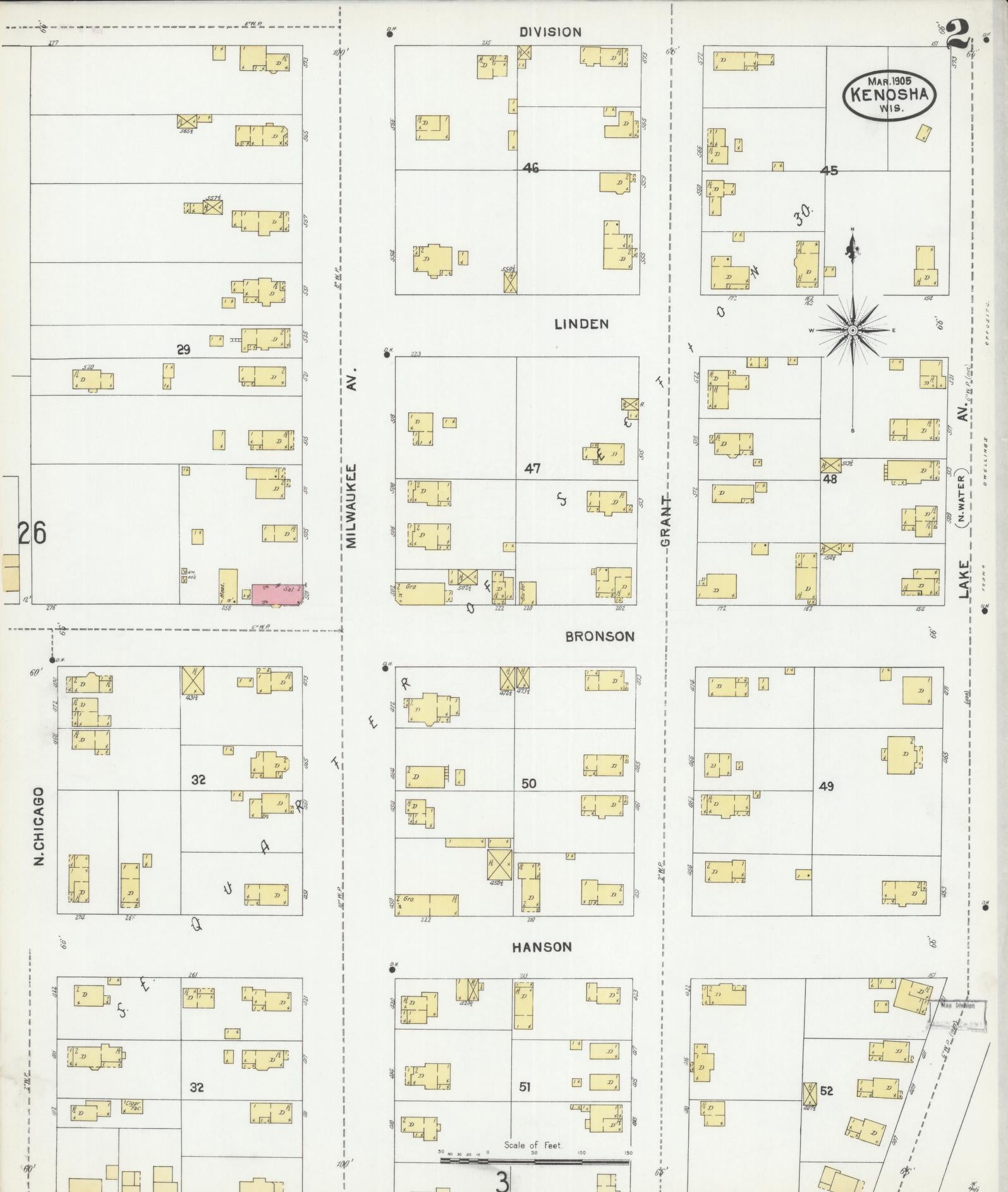 Sanborn Fire Insurance Map from Kenosha, Kenosha County, Wisconsin (1905), Sheet #0002 - Complete Map Set gallery image, historic Sanborn map, vintage wall art, Wisconsin Wisconsin