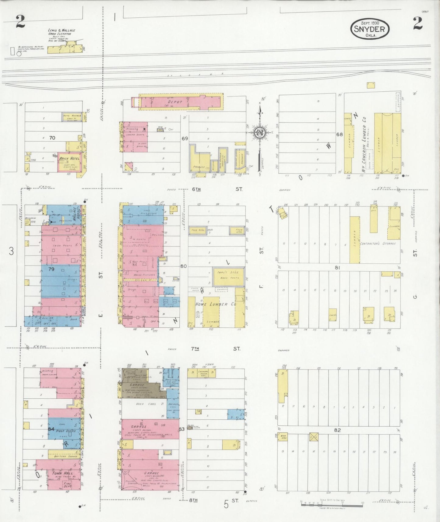 Sanborn Fire Insurance Map from Snyder, Kiowa County, Oklahoma (1930), Sheet #0002 - Complete Map Set gallery image, historic Sanborn map, vintage wall art, Oklahoma Oklahoma