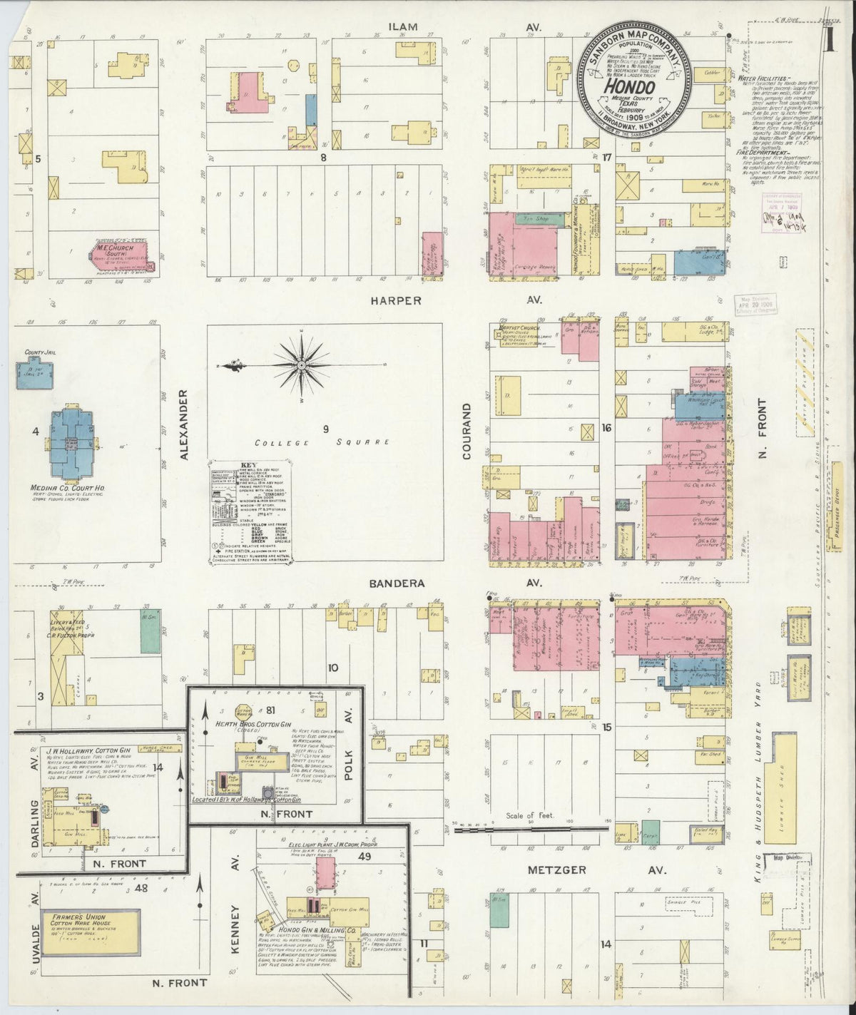 Sanborn Fire Insurance Map from Hondo, Medina County, Texas (1909), Sheet #0001 - Complete Map Set gallery image, historic Sanborn map, vintage wall art, Texas Texas
