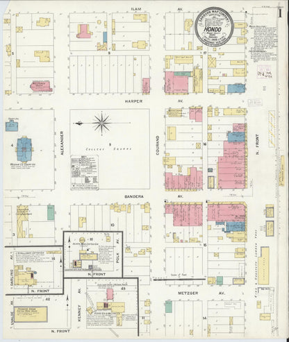 Sanborn Fire Insurance Map from Hondo, Medina County, Texas (1909), Sheet #0001 - Complete Map Set gallery image, historic Sanborn map, vintage wall art, Texas Texas