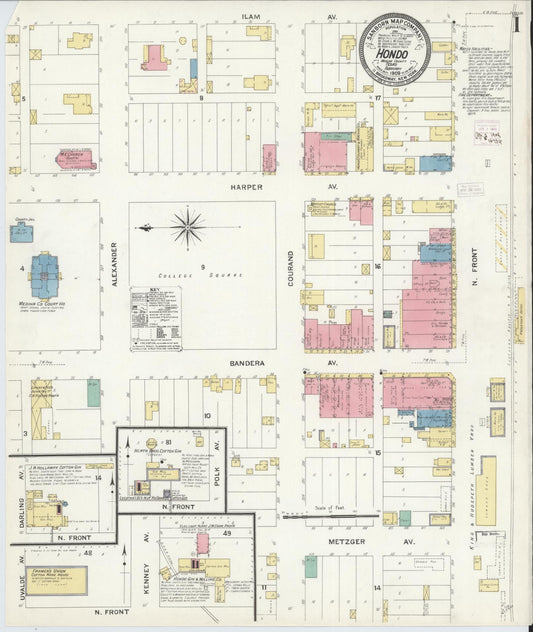 Sanborn Fire Insurance Map from Hondo, Medina County, Texas (1909), Sheet #0001 - Complete Map Set gallery image, historic Sanborn map, vintage wall art, Texas Texas