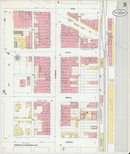 Sanborn Fire Insurance Map from Texarkana, Bowie County, Texas (1900), Sheet #0003 - Complete Map Set gallery image, historic Sanborn map, vintage wall art, Texas Texas