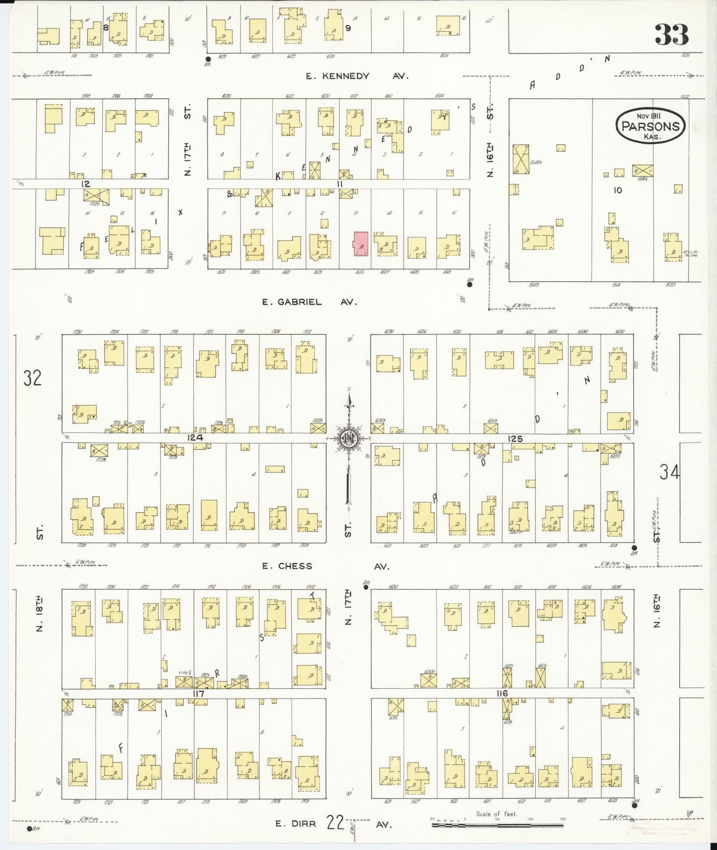 Sanborn Fire Insurance Map from Parsons, Labette County, Kansas (1911), Sheet #0033 - Historic Sanborn Fire Insurance Map Print, vintage old map wall art, antique decor, genealogy gift, Kansas Kansas map