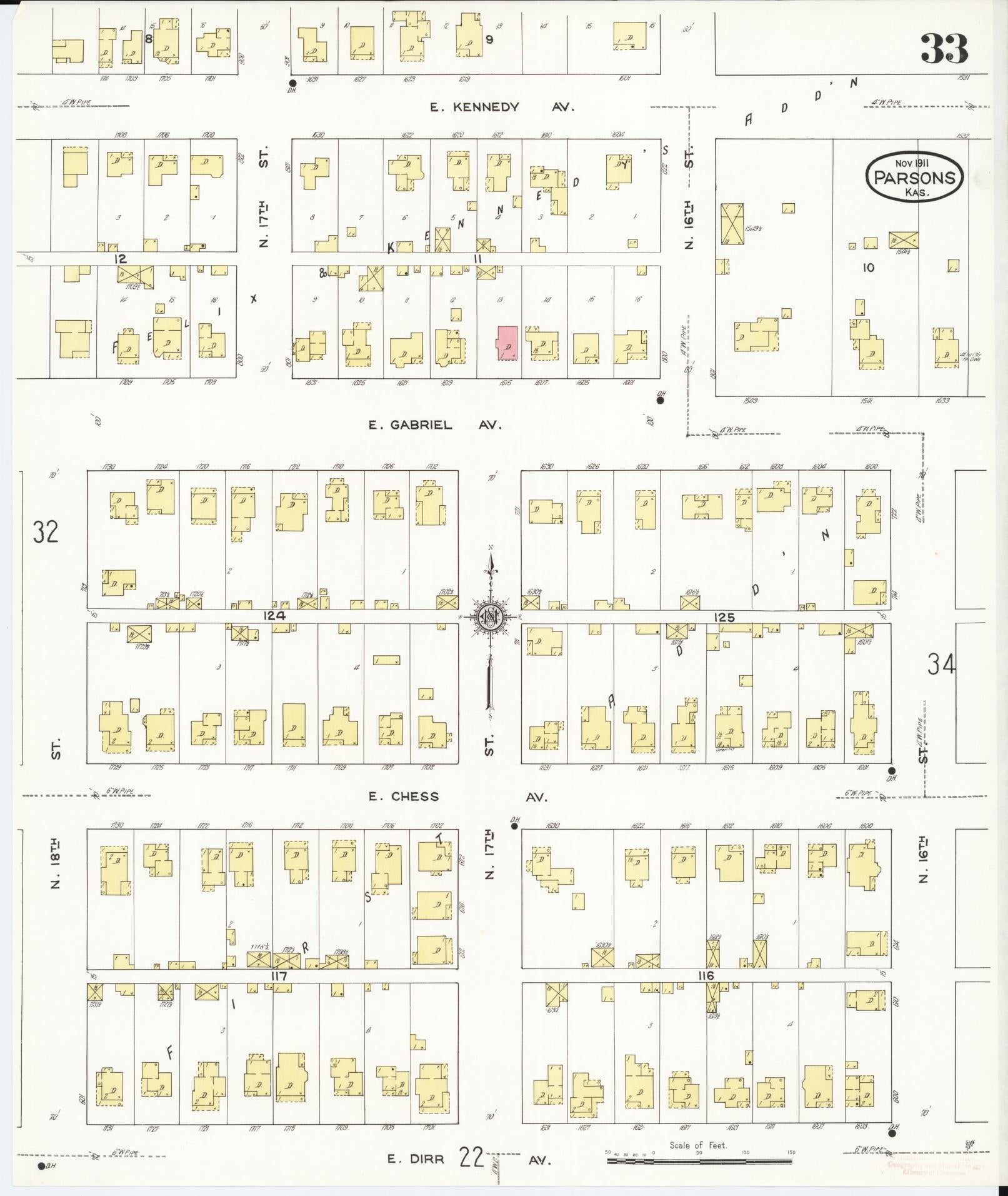 Sanborn Fire Insurance Map from Parsons, Labette County, Kansas (1911), Sheet #0033 - Historic Sanborn Fire Insurance Map Print, vintage old map wall art, antique decor, genealogy gift, Kansas Kansas map