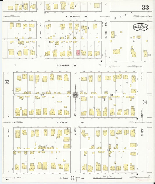 Sanborn Fire Insurance Map from Parsons, Labette County, Kansas (1911), Sheet #0033 - Historic Sanborn Fire Insurance Map Print, vintage old map wall art, antique decor, genealogy gift, Kansas Kansas map