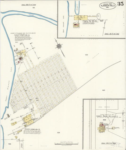 Sanborn Fire Insurance Map from Klamath Falls, Klamath County, Oregon (1921), Sheet #0035 - Historic Sanborn Fire Insurance Map Print, vintage old map wall art, antique decor, genealogy gift, Oregon Oregon map