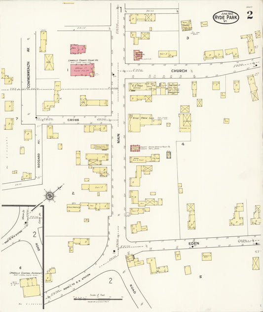 Sanborn Fire Insurance Map from Hyde Park, Lamoille County, Vermont (1922), Sheet #0002 - Historic Sanborn Fire Insurance Map Print, vintage old map wall art, antique decor, genealogy gift, Vermont Vermont map