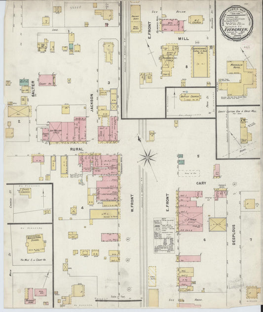 Sanborn Fire Insurance Map from Evergreen, Conecuh County, Alabama (1897), Sheet #0001 - Historic Sanborn Fire Insurance Map Print, vintage old map wall art, antique decor, genealogy gift, Alabama Alabama map