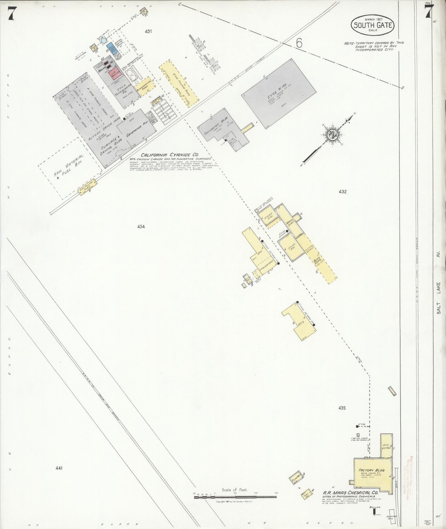 Sanborn Fire Insurance Map from South Gate, Los Angeles County, California (1927), Sheet #0007 - Complete Map Set gallery image, historic Sanborn map, vintage wall art, California California