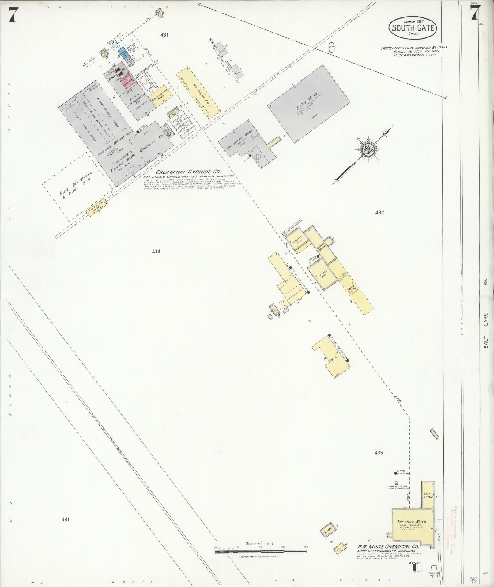 Sanborn Fire Insurance Map from South Gate, Los Angeles County, California (1927), Sheet #0007 - Complete Map Set gallery image, historic Sanborn map, vintage wall art, California California