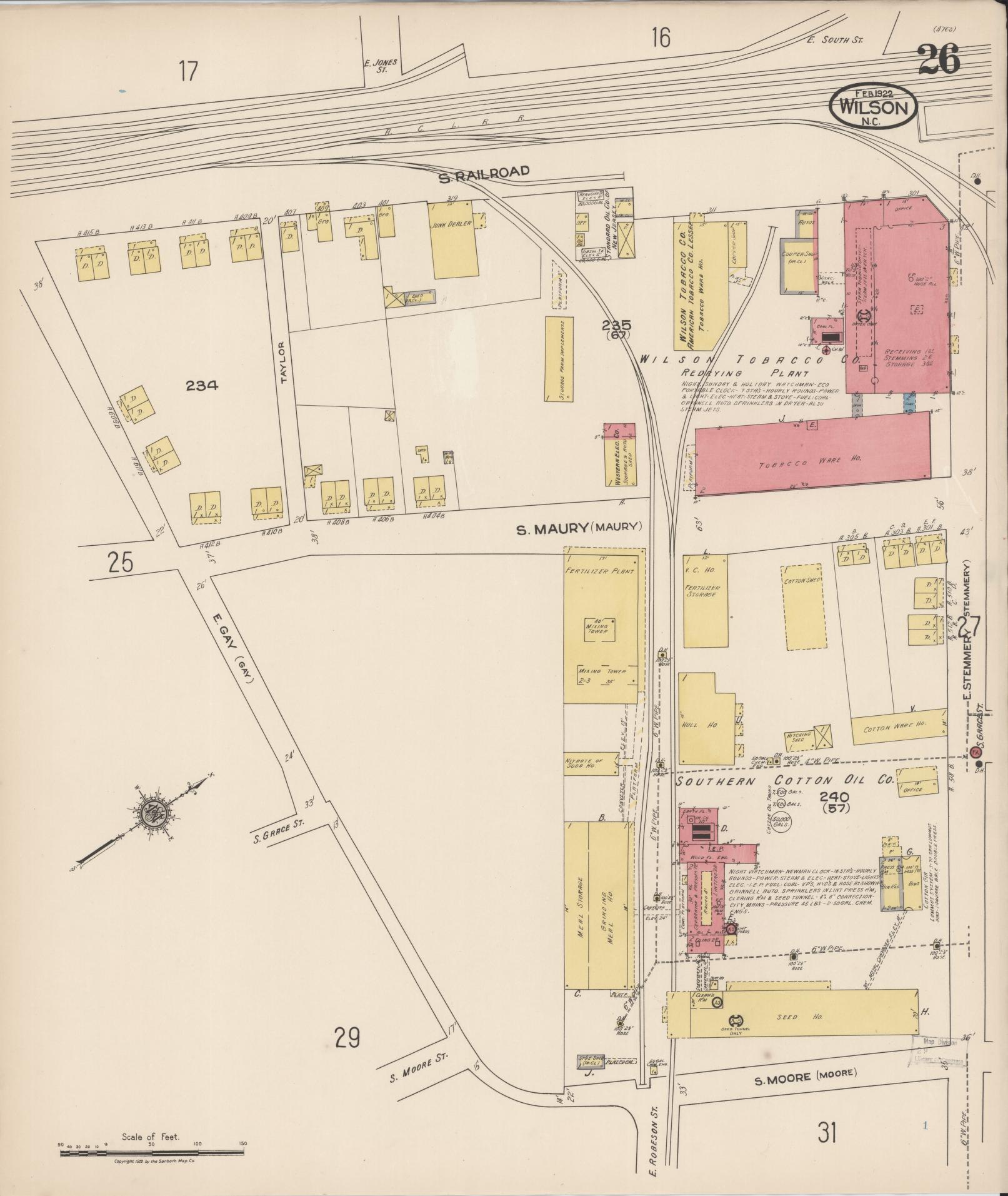 Sanborn Fire Insurance Map from Wilson, Wilson County, North Carolina (1922), Sheet #0026 - Complete Map Set gallery image, historic Sanborn map, vintage wall art, North Carolina North Carolina