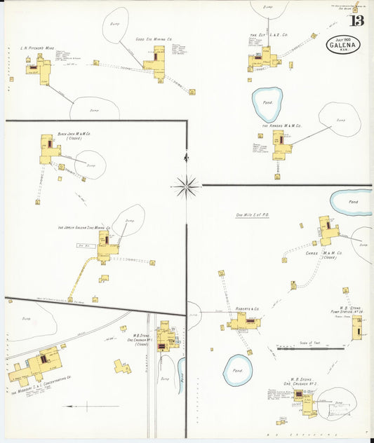 Sanborn Fire Insurance Map from Galena, Cherokee County, Kansas (1900), Sheet #0013 - Historic Sanborn Fire Insurance Map Print, vintage old map wall art, antique decor, genealogy gift, Kansas Kansas map