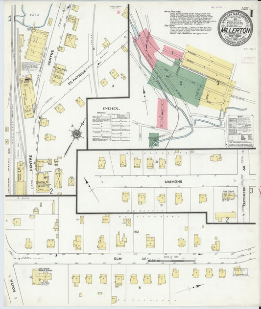 Sanborn Fire Insurance Map from Millerton, Dutchess County, New York (1910), Sheet #0001 - Complete Map Set gallery image, historic Sanborn map, vintage wall art, New York New York