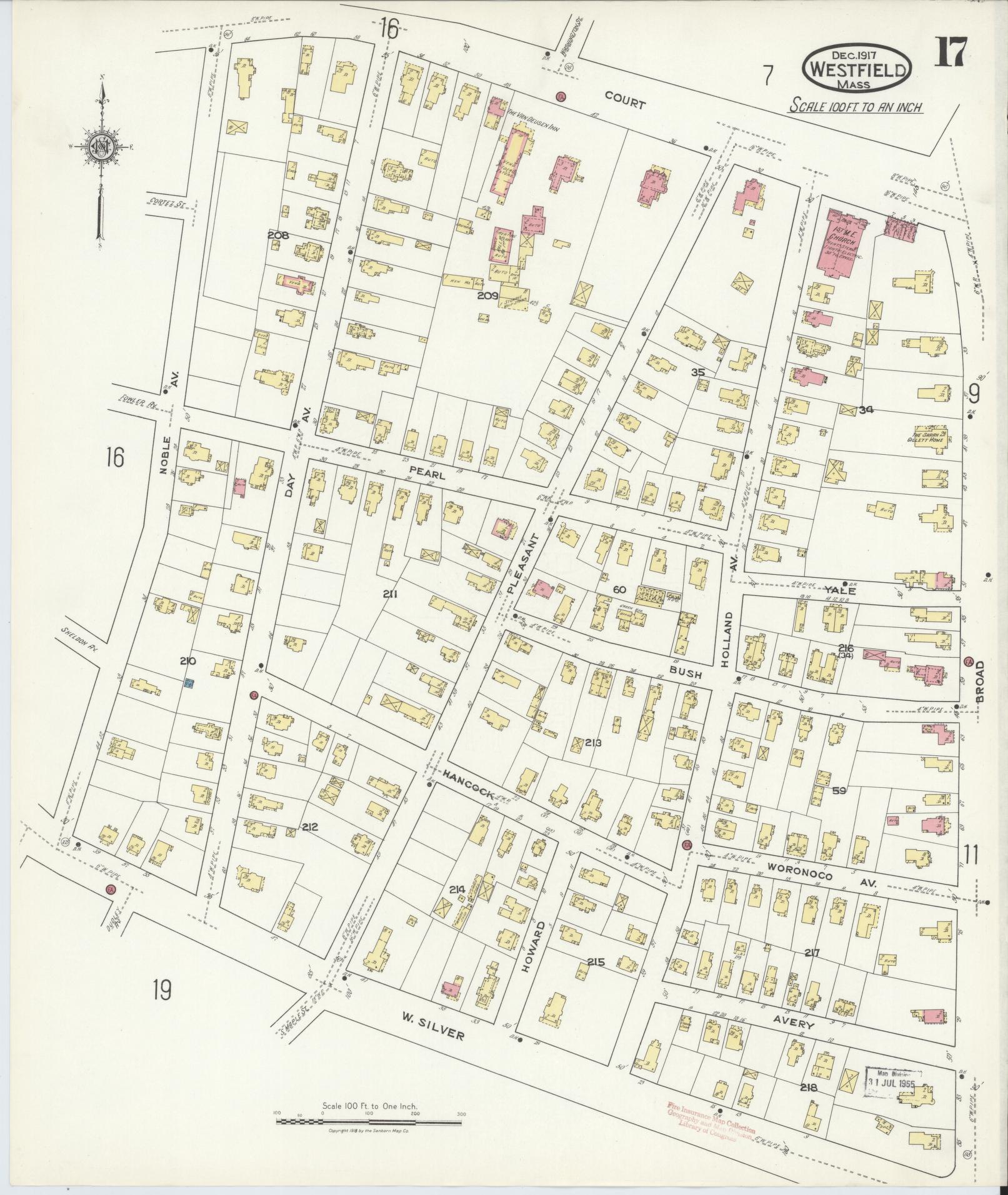 Sanborn Fire Insurance Map from Westfield, Hampden County, Massachusetts (1917), Sheet #0017 - Complete Map Set gallery image, historic Sanborn map, vintage wall art, Massachusetts Massachusetts