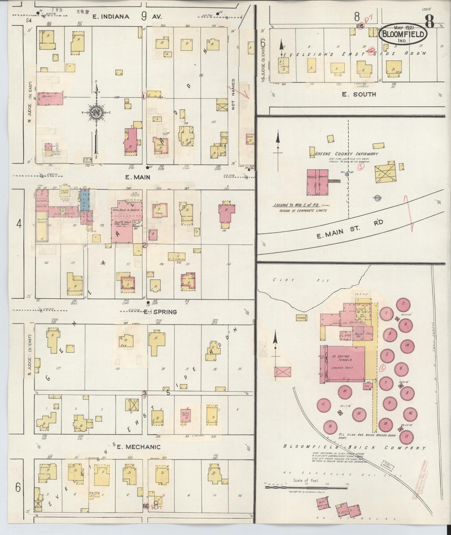 Sanborn Fire Insurance Map from Bloomfield, Greene County, Indiana (1940), Sheet #0008 - Complete Map Set gallery image, historic Sanborn map, vintage wall art, Indiana Indiana