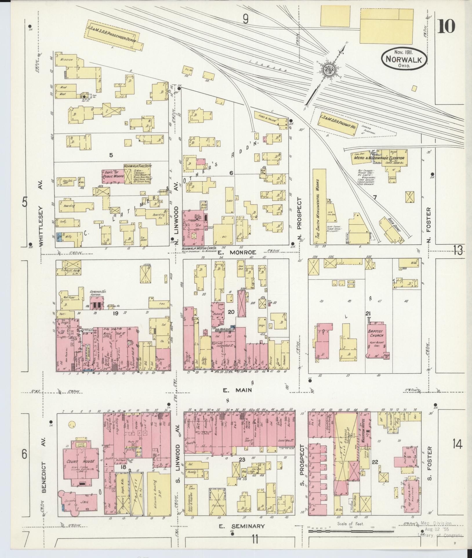 Sanborn Fire Insurance Map from Norwalk, Huron County, Ohio (1911), Sheet #0010 - Historic Sanborn Fire Insurance Map Print, vintage old map wall art, antique decor, genealogy gift, Ohio Ohio map
