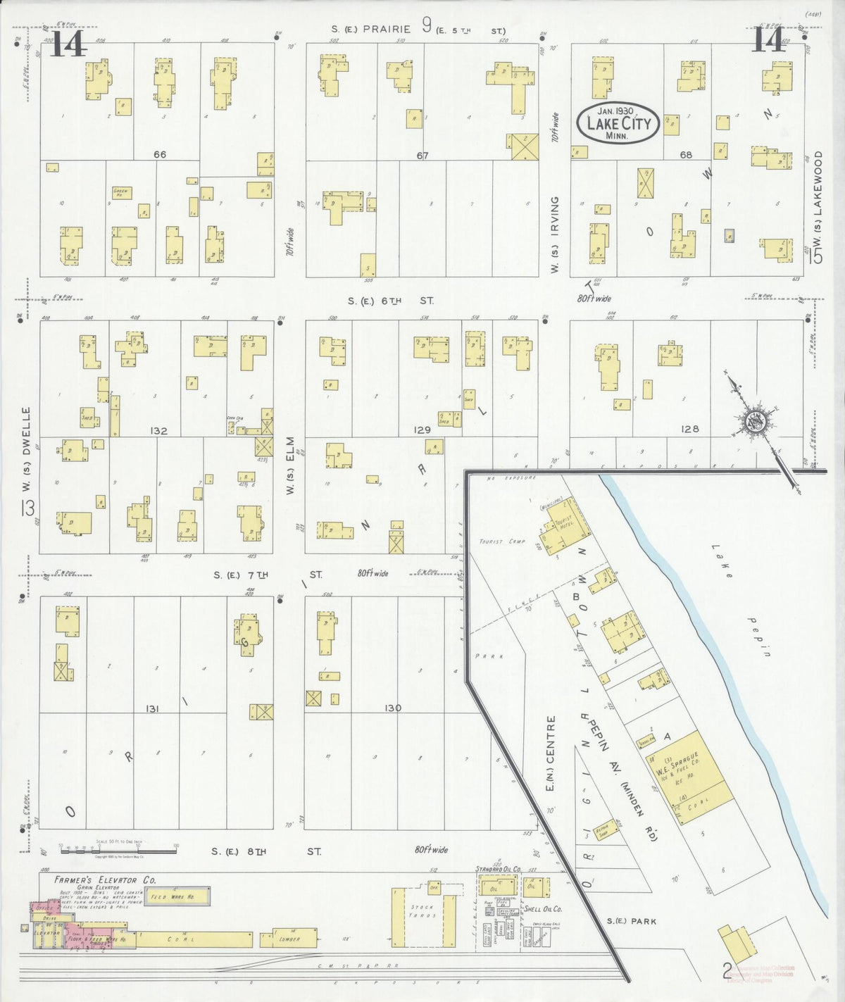 Sanborn Fire Insurance Map from Lake City, Wabasha County, Minnesota (1930), Sheet #0014 - Historic Sanborn Fire Insurance Map Print, vintage old map wall art, antique decor, genealogy gift, Minnesota Minnesota map