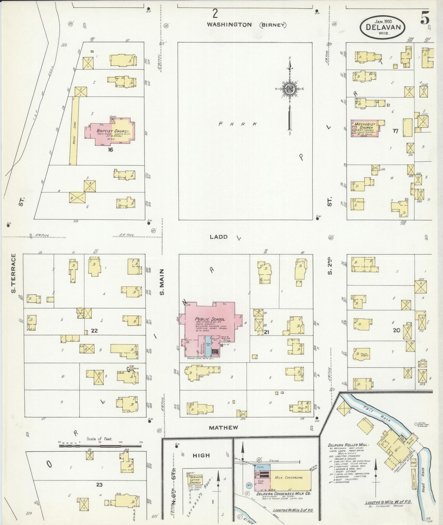 Sanborn Fire Insurance Map from Delavan, Walworth County, Wisconsin (1910), Sheet #0005 - Complete Map Set gallery image, historic Sanborn map, vintage wall art, Wisconsin Wisconsin