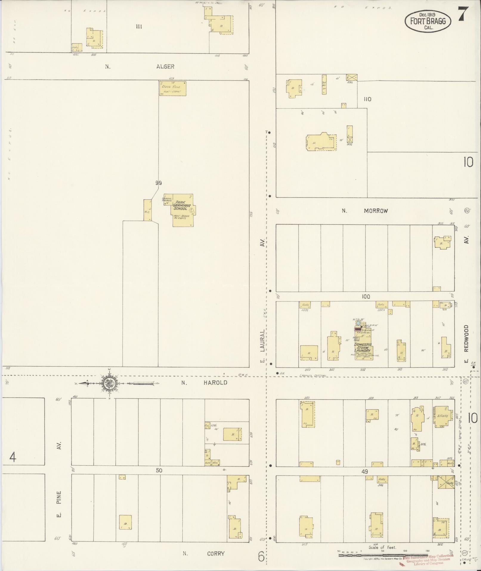 Sanborn Fire Insurance Map from Fort Bragg, Mendocino County, California (1919), Sheet #0007 - Historic Sanborn Fire Insurance Map Print, vintage old map wall art, antique decor, genealogy gift, California California map