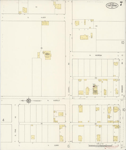 Sanborn Fire Insurance Map from Fort Bragg, Mendocino County, California (1919), Sheet #0007 - Historic Sanborn Fire Insurance Map Print, vintage old map wall art, antique decor, genealogy gift, California California map