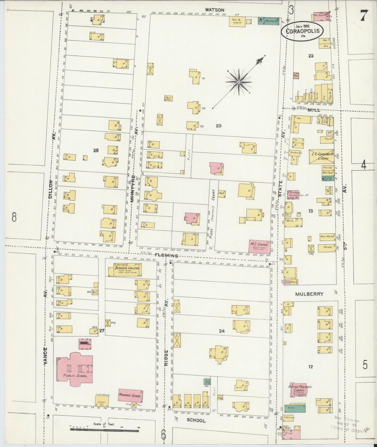 Sanborn Fire Insurance Map from Coraopolis, Allegheny County, Pennsylvania (1906), Sheet #0007 - Historic Sanborn Fire Insurance Map Print, vintage old map wall art, antique decor, genealogy gift, Pennsylvania Pennsylvania map