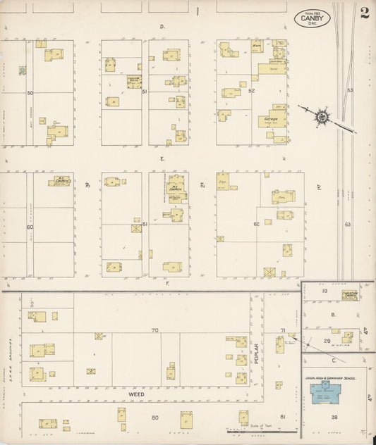 Sanborn Fire Insurance Map from Canby, Clackamas County, Oregon (1913), Sheet #0002 - Historic Sanborn Fire Insurance Map Print, vintage old map wall art, antique decor, genealogy gift, Oregon Oregon map