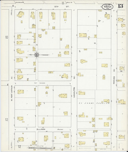 Sanborn Fire Insurance Map from Mena, Polk County, Arkansas (1914), Sheet #0013 - Historic Sanborn Fire Insurance Map Print, vintage old map wall art, antique decor, genealogy gift, Arkansas Arkansas map