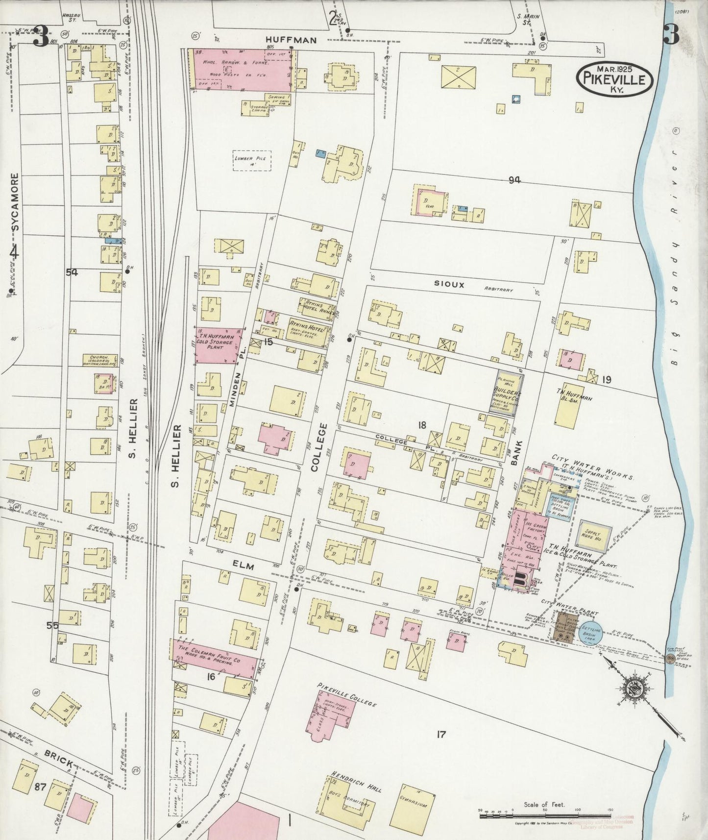 Sanborn Fire Insurance Map from Pikeville, Pike County, Kentucky (1925), Sheet #0003 - Complete Map Set gallery image, historic Sanborn map, vintage wall art, Kentucky Kentucky
