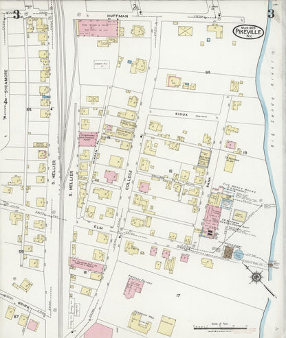 Sanborn Fire Insurance Map from Pikeville, Pike County, Kentucky (1925), Sheet #0003 - Complete Map Set gallery image, historic Sanborn map, vintage wall art, Kentucky Kentucky