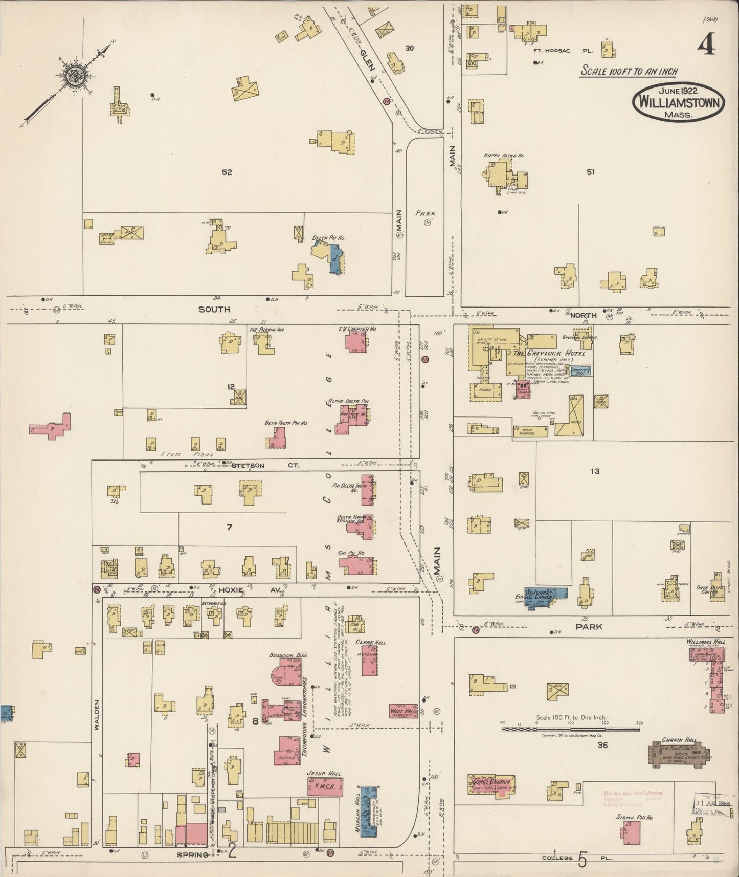 Sanborn Fire Insurance Map from Williamstown, Berkshire County, Massachusetts (1922), Sheet #0004 - Complete Map Set gallery image, historic Sanborn map, vintage wall art, Massachusetts Massachusetts