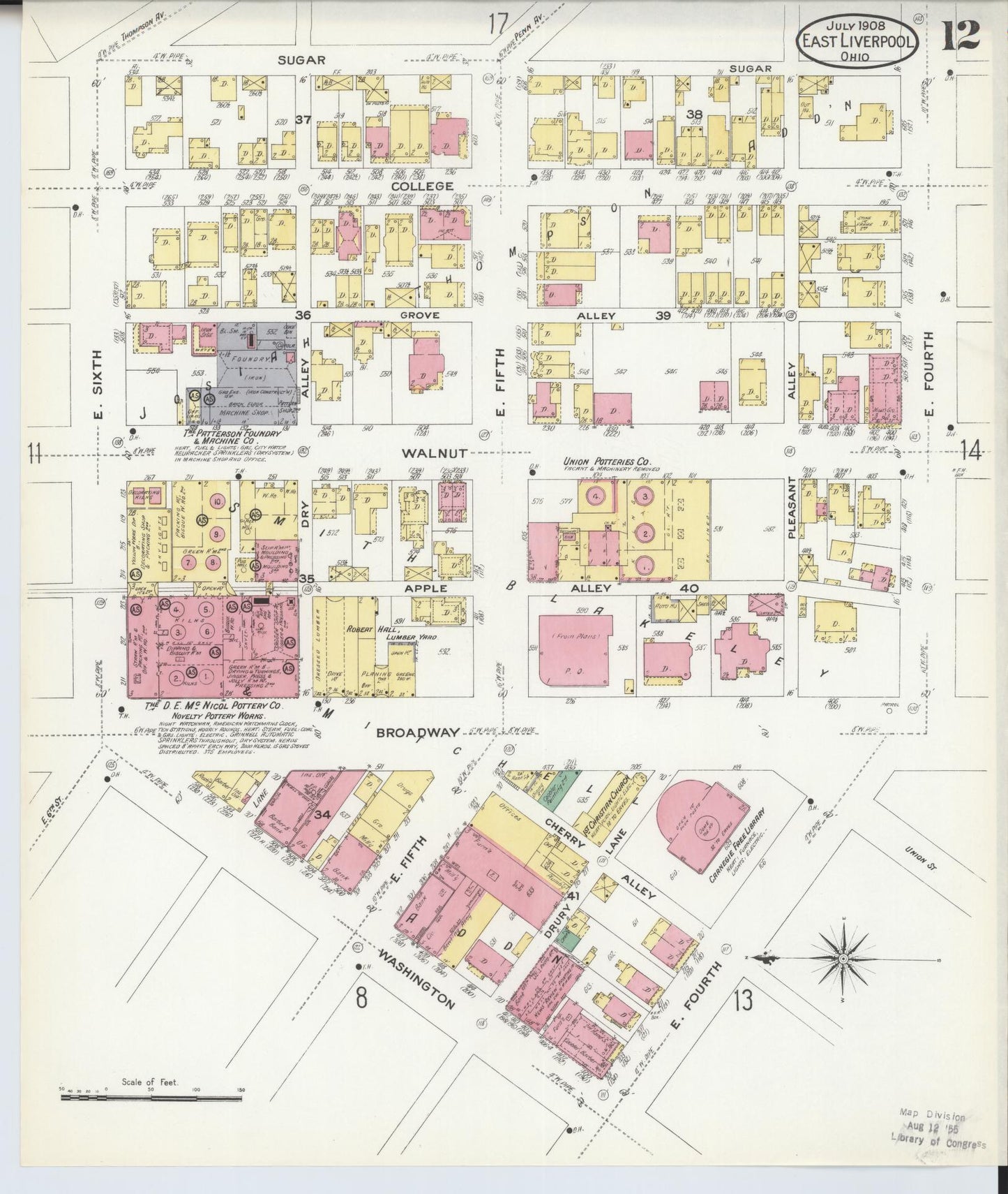 Sanborn Fire Insurance Map from East Liverpool, Columbiana County, Ohio (1908), Sheet #0012 - Historic Sanborn Fire Insurance Map Print, vintage old map wall art, antique decor, genealogy gift, Ohio Ohio map