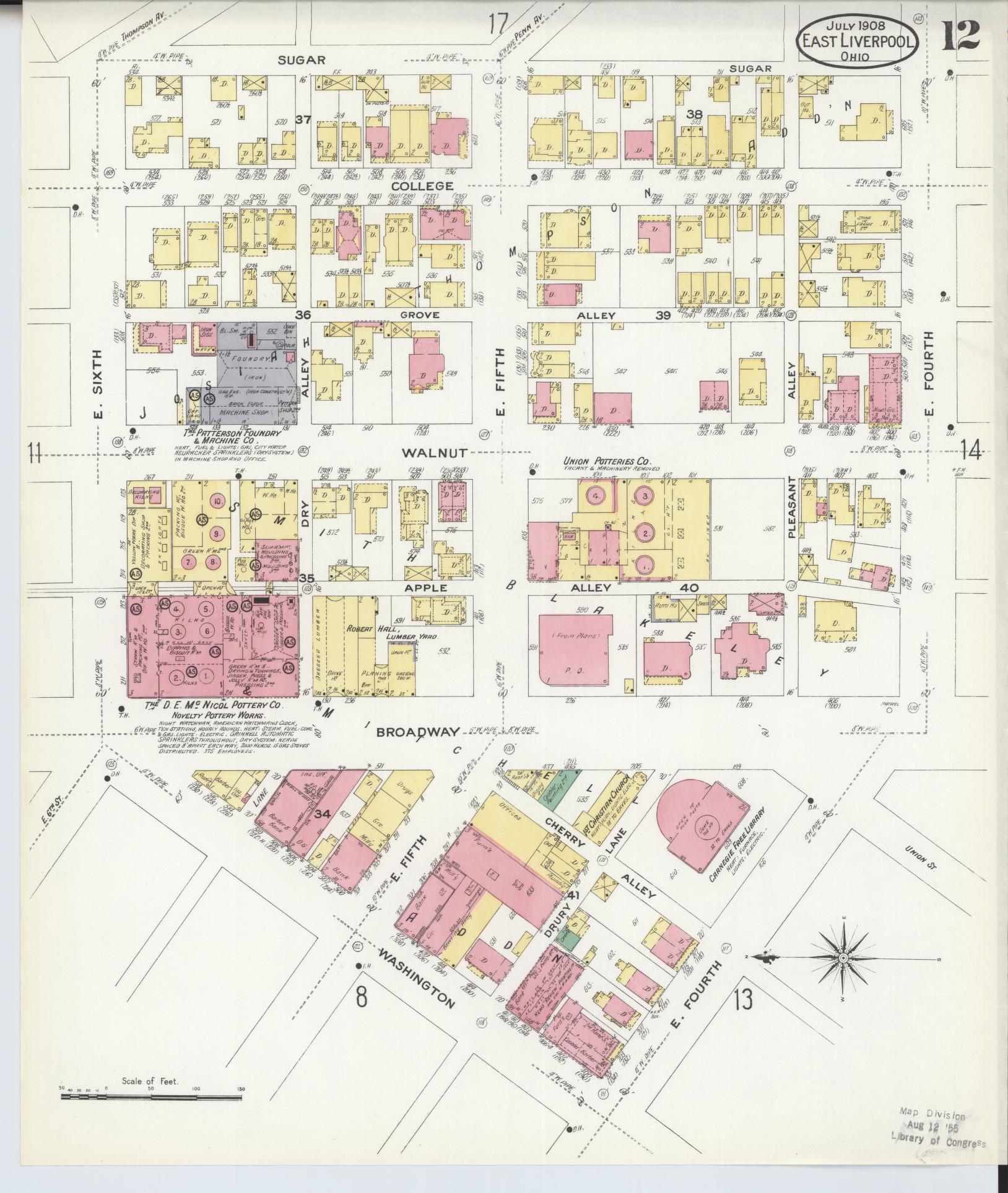 Sanborn Fire Insurance Map from East Liverpool, Columbiana County, Ohio (1908), Sheet #0012 - Historic Sanborn Fire Insurance Map Print, vintage old map wall art, antique decor, genealogy gift, Ohio Ohio map