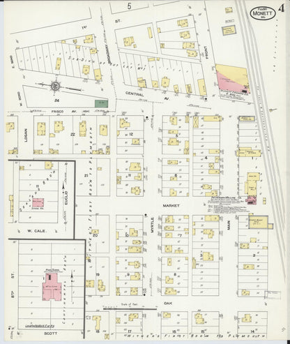 Sanborn Fire Insurance Map from Monett, Barry County, Missouri (1910), Sheet #0004 - Historic Sanborn Fire Insurance Map Print, vintage old map wall art, antique decor, genealogy gift, Missouri Missouri map