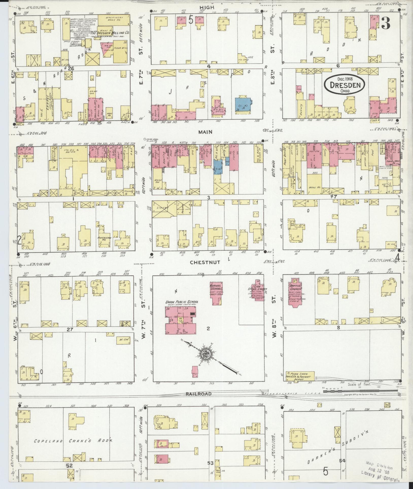 Sanborn Fire Insurance Map from Dresden, Muskingum County, Ohio (1918), Sheet #0003 - Complete Map Set gallery image, historic Sanborn map, vintage wall art, Ohio Ohio